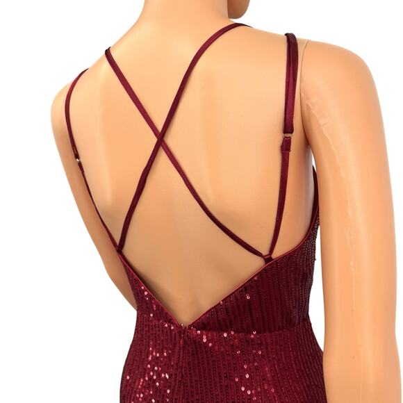 Lulus Wine Red Sequin Wide Leg Jumpsuit Size M Crisscross Open Back Sleeveless - Picture 8 of 16